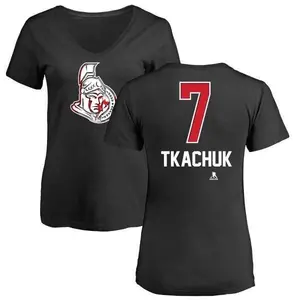 Women's Brady Tkachuk Ottawa Senators Name and Number Banner Wave V-Neck T-Shirt - Black