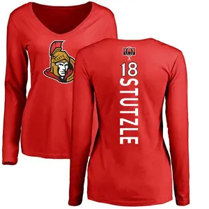 Women's Tim Stutzle Ottawa Senators Backer Long Sleeve T-Shirt - Red